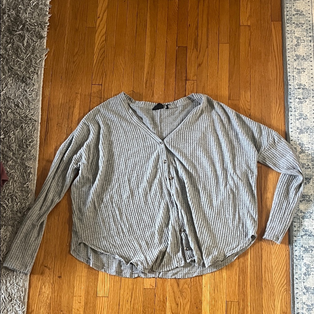 Urban Outfitters Gray Striped V-Neck Sweater